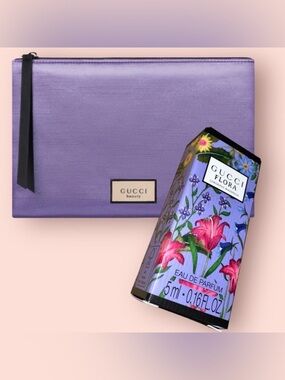 Metallic Purple Gucci Beauty (Gucci Flora) Cosmetic-Makeup Bag SET
